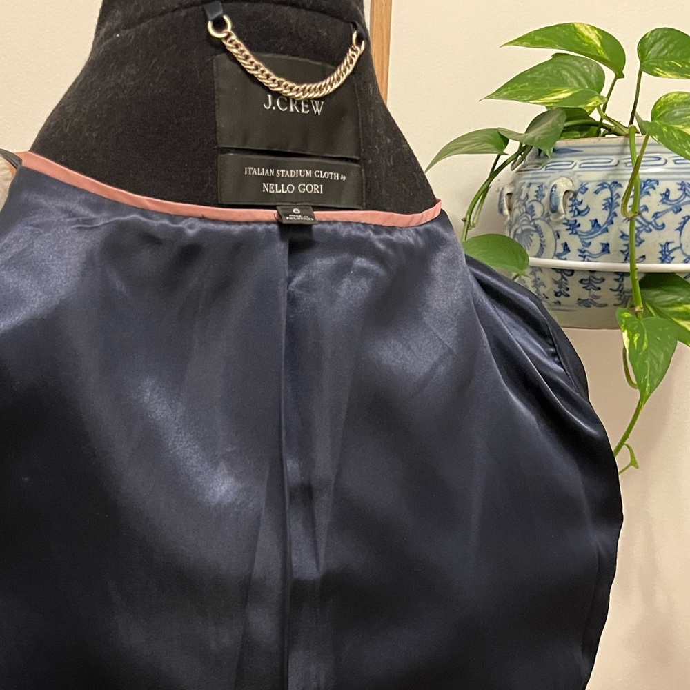 J Crew Black Cocoon Villa coat italian stadium cloth wool tortoise button funnel - Picture 10 of 11